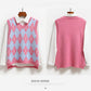 College Style Loose Vest All-match Diamond Check Sweater Splicing Color Sleeveless Fashion Sweater