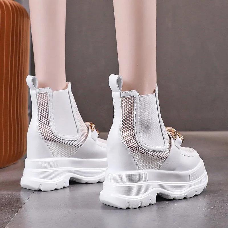Women's Net Gauze Cool Short Martin Boots Within 10cm Summer Breathable Net Red Hollow Platform Net Boots