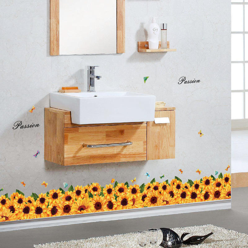 Sunflower flower baseboard wall sticker bedroom balcony waistline porch decoration sticker wallpaper