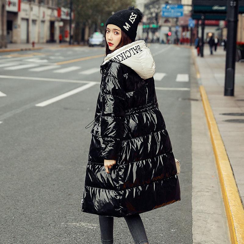 Winter Down Jacket Shiny Korean Version of White Duck Down Thick Loose Mid-length Waist Slimming Hooded Fashion Jacket