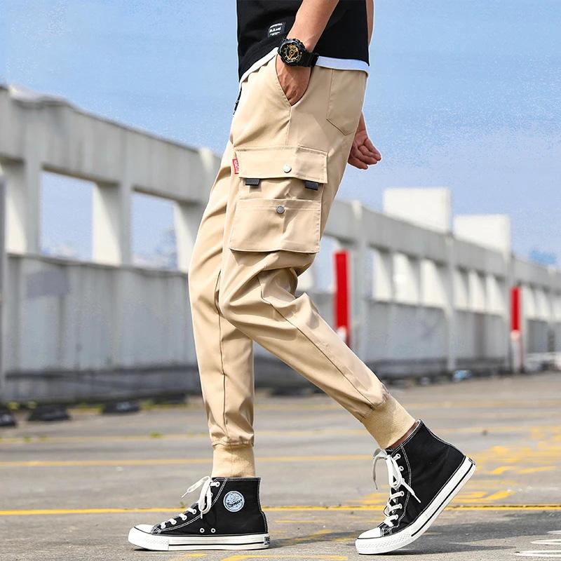Men's Casual Trousers Sports and Leisure Korean Style Trendy Ankle Pants Pocket Streetwear Small Feet Long Pants Outdoor Mid-waist Elastic Bottoms