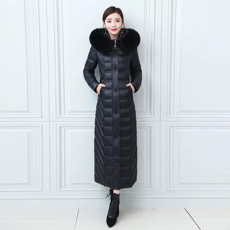 Down Cotton Jacket Winter Fashion Shiny Hooded Jacket Thicken Warm Long Over-the-knee Cotton Jacket Women