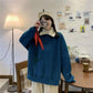 Autumn and Winter Loose Warm Pullover Sweater Women's Color Matching Polo Collar Jacket Jacket All-match Simple and Comfortable