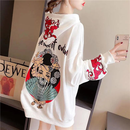 Winter Hoodies Women Thick Fleece Pullovers Floral Embroidery Chinese Style Women Sweatshirts Black Tracksuit Pink White Sport Shirt Lady Top Clothes