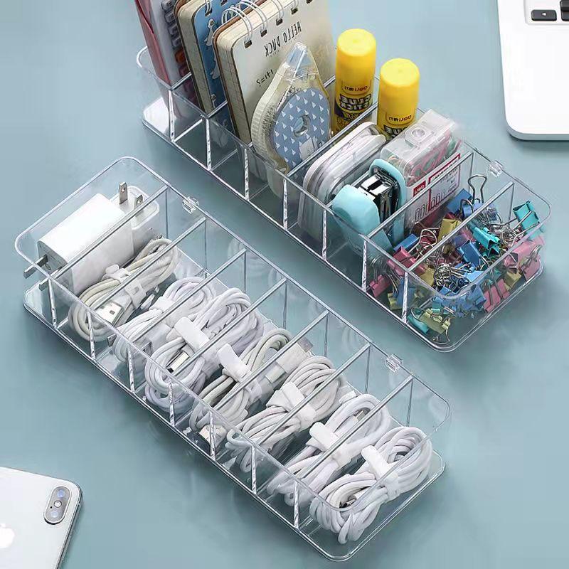 8 Grid Data Cable Storage Box Mobile Phone Charging Cable Charger Compartment Finishing Box Desktop Transparent Storage Box Anti-dust Box