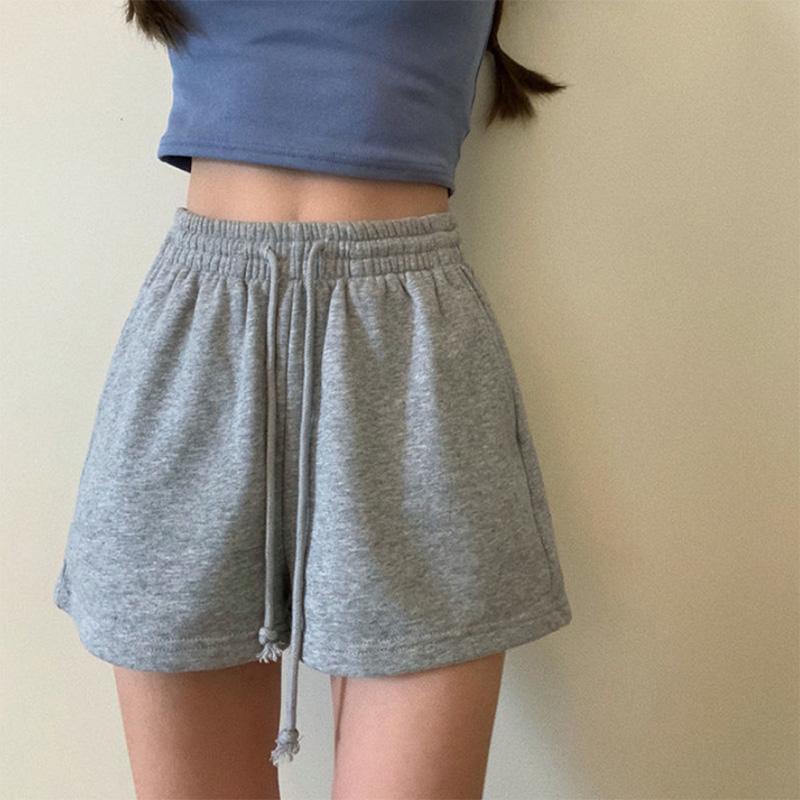 Summer Cotton Solid Color Loose All-match Casual Sports Pants Women's High Waist Wide Leg Shorts Trend