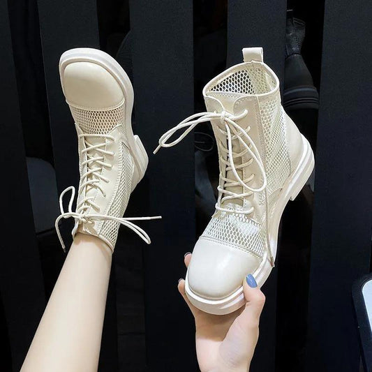 Summer Women's Thin Martin Boots Fashion All-match British Style Breathable Single Boots Mesh Cutout Boots