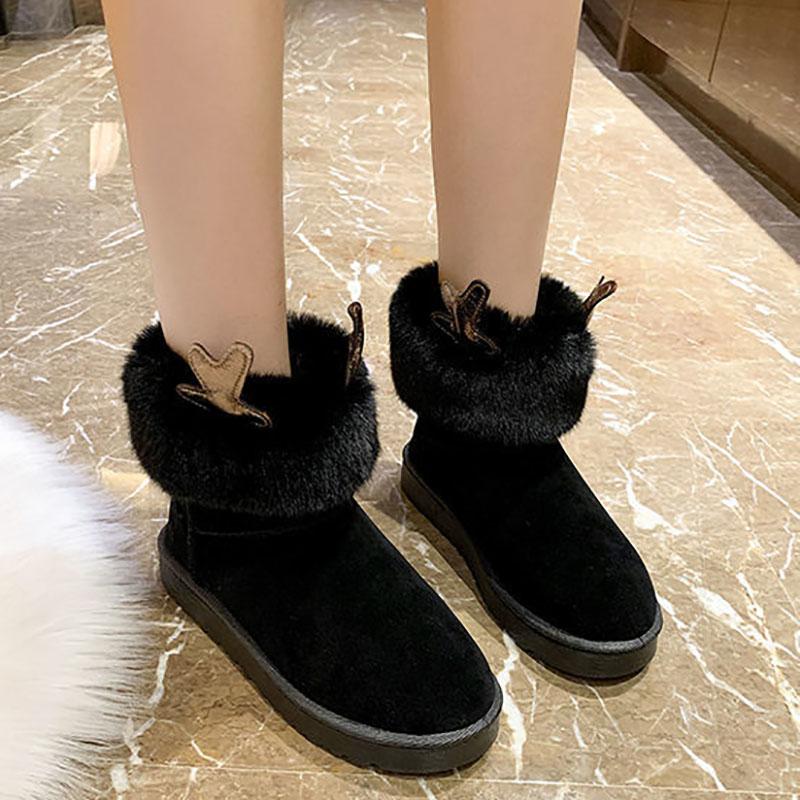 Women's Shoes Winter Warm Cute Elk Antlers Snow Boots Plus Velvet Cotton Shoes Women Casual Shoes