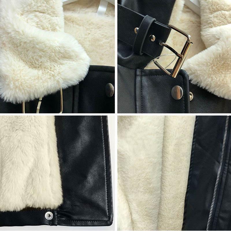 Thick Winter Warmth and Velvet Leather Jacket Women's College Style Loose Motorcycle Leather Jacket