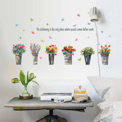 [sticker ]Retro Iron Bucket Potted Wall Stickers Home Decor Living Room Bedroom Kitchen Window Art