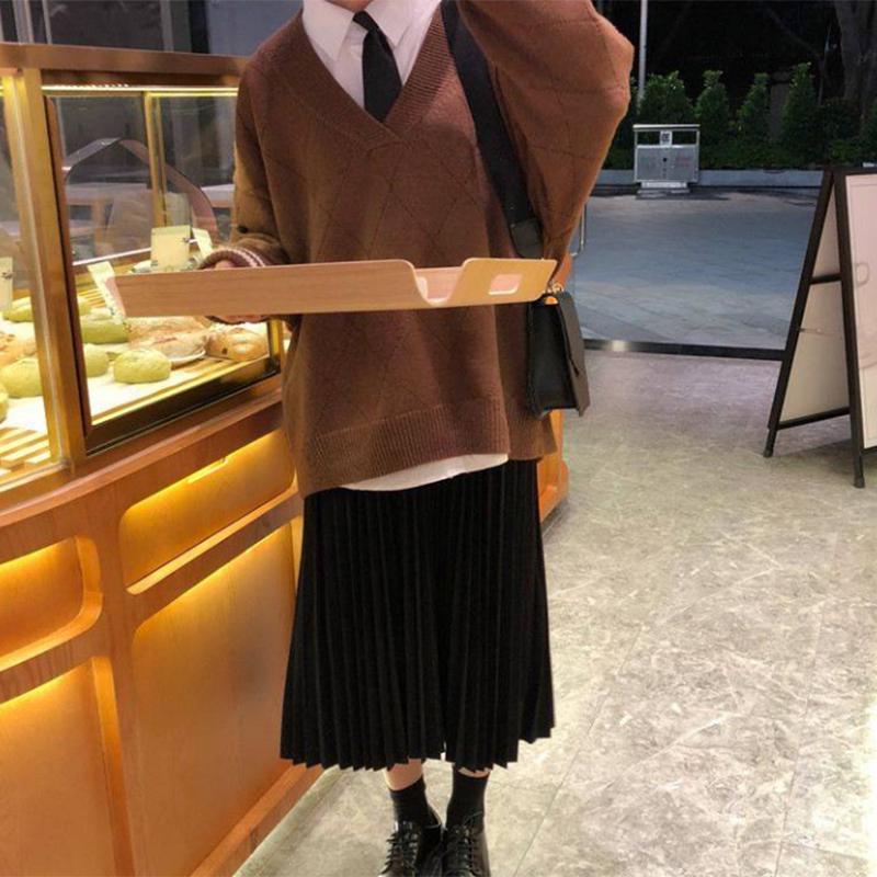 Pofulove wild age-reducing V-neck sweater women + student long-sleeved white shirt women two-piece