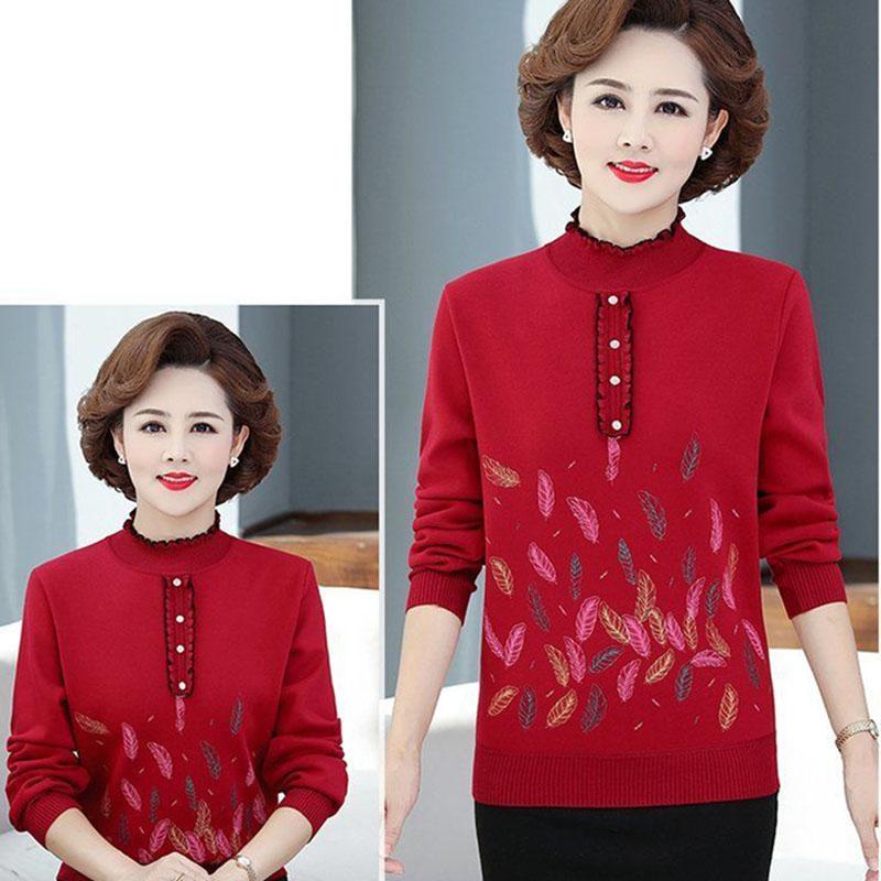 Autumn and Winter Thickened Velvet Sweater Knitted Long-sleeved Bottoming Shirt Middle-aged Pullover Casual Sweater