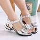 Princess Girls High Heels Flat Sandals Flash Child Girls Bow Leather Shoes Kids Dance Shoes Wear-resistant Non-slip Baby Gold Sandals Size 26-36