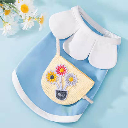 Breathable Thin Puppy Vest Short Skirt Petal Collar Shoulder Bag Cute Sunflower Pet Dog Clothes