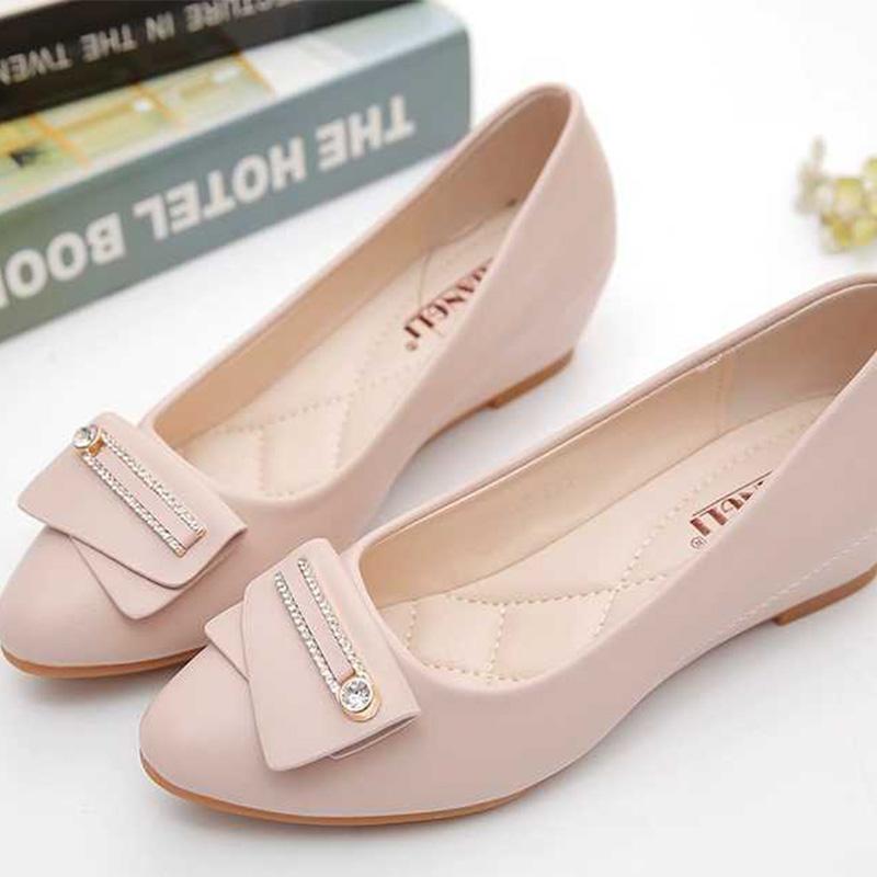 Soft Leather Spring and Autumn Wedge Heel Women's Shoes All-match Work Women's Flat Leather Shoes
