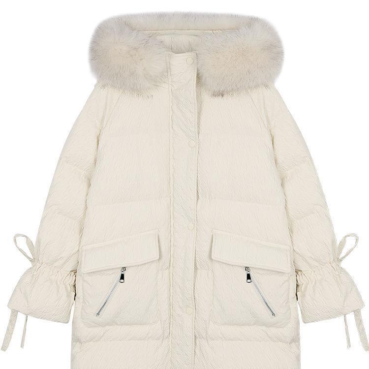Winter Cotton High-end Temperament Jacket Women Winter Warm Sweet Wind Hooded Mid-length Down Cotton Jacket Fluffy Fur Collar Thick Warm Jacket