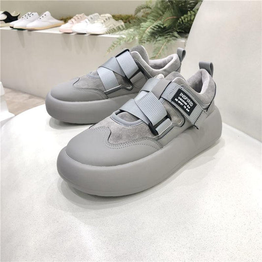 Velcro All-match Plus Velvet Warm Shoes Women Comfortable Thick Bottom Leather Stitching