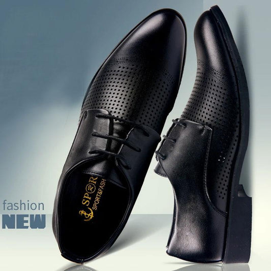 Men's Leather Shoes Summer Breathable British Men's Lace-up Casual Shoes Business Shoes Korean Version of All-match PU Leather Shoes Dad Husband Shoes