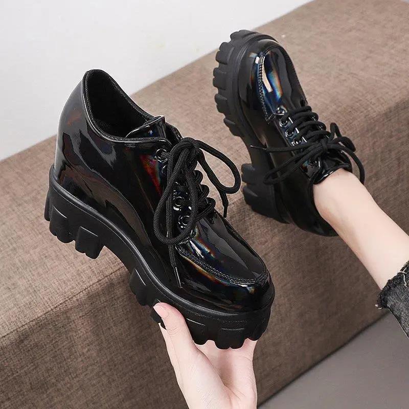 Small Leather Shoes Women's British Style Spring All-match Inner Increase Platform Shoes Women's Wedge Heel Single Shoes