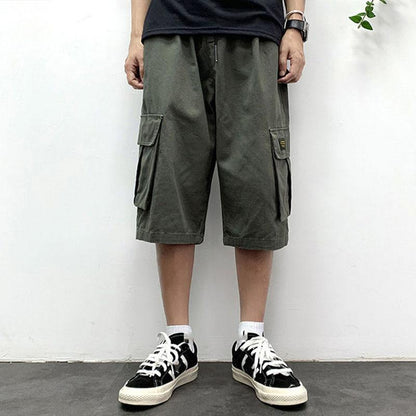 Men's Summer Cool and Breathable Thin Cropped Pants Casual Pants All-match Loose Straight Outer Wear Overalls Shorts