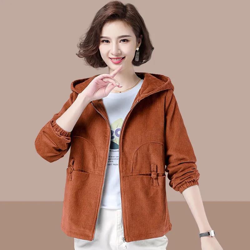 Women's Corduroy Jacket Spring and Autumn 2021 Loose Large Size Short Jacket Jacket Casual Sweater Women
