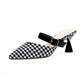 Spring/Summer Houndstooth Pointed Toe Shoes Wine Glass Heel Belt Buckle Slippers Female Korean Mid-heel Single Shoes
