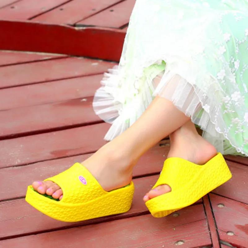 Wedge Heel Thick Bottom Women's One-word Slippers Wear Bohemian Plastic Foam Home Bathroom Slippers Ultra-light and Comfortable