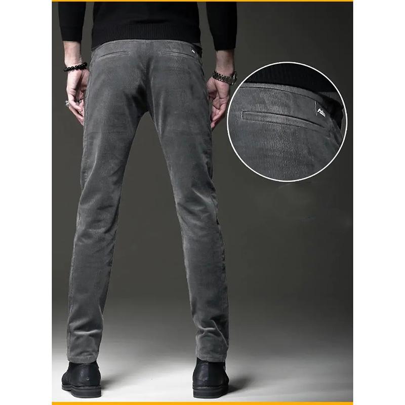 Men's Autumn and Winter Corduroy Casual Pants Slim-fit Pants with Small Feet Male Straight-leg Korean Style Trousers Business Streetwear Elastic Waist
