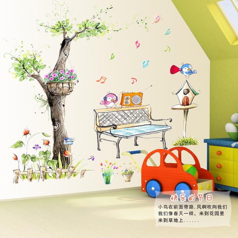 Bird Watching Cartoon Theme Children 'S Room Third Generation Removable Wall Sticker