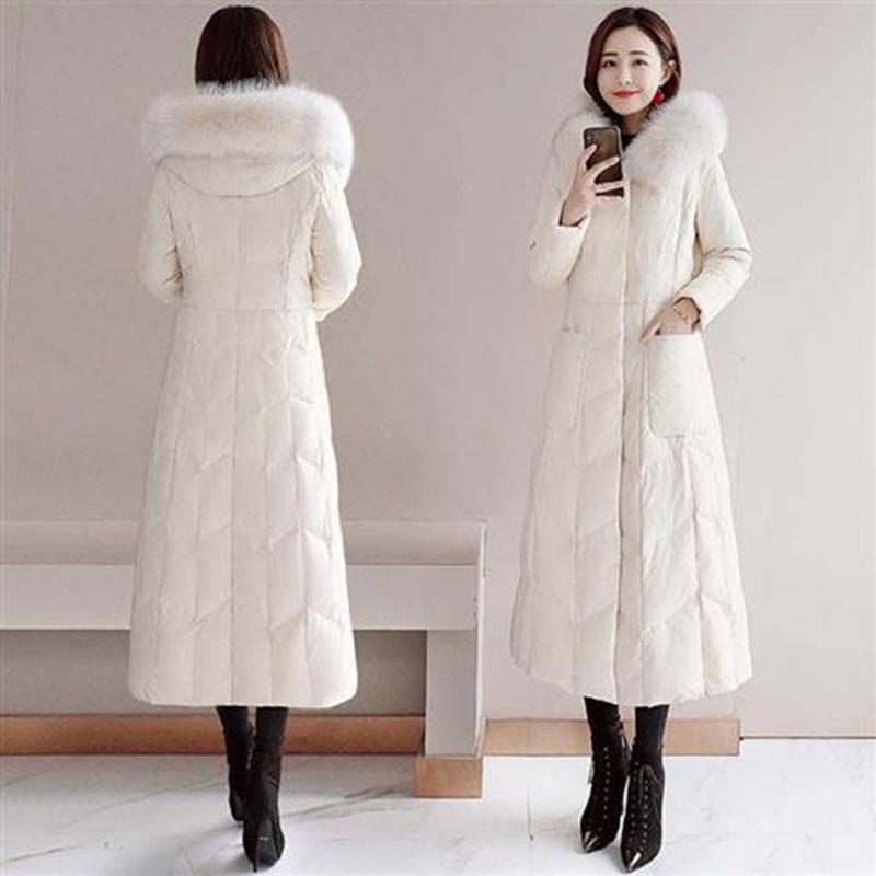 Fox Fur Collar Decoration Long Section Warmth Slim Down Jacket Women Winter Big Fur Collar Jacket