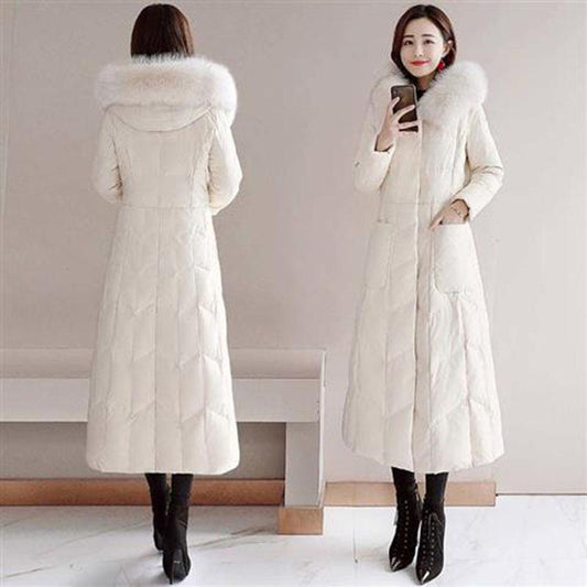 Fox Fur Collar Decoration Long Section Warmth Slim Down Jacket Women Winter Big Fur Collar Jacket