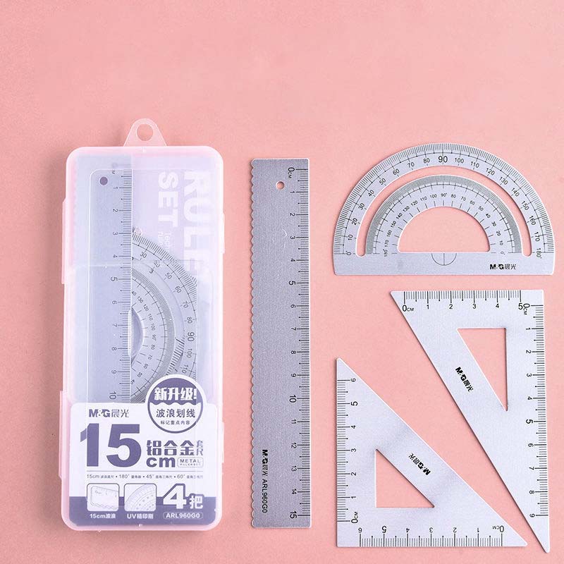 Metal Straightedge Student Stationery Set Straightedge Four-piece Set Straightedge Triangle Protractor