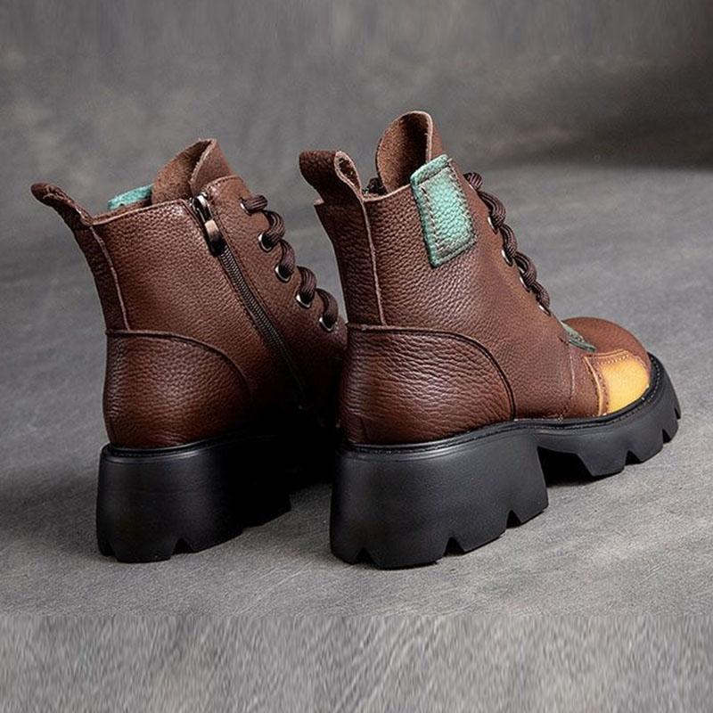 Thick-heeled Martin Boots Women's Spring and Autumn Soft Leather Color Short Boots High-heeled Waterproof Platform Retro Single Boot