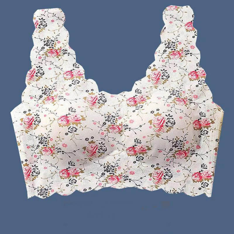 Seamless Ice Silk Fabric Lace Lace Beautiful Back No Steel Rings Gathering Sports Thin Anti-sagging Vest Floral Bra