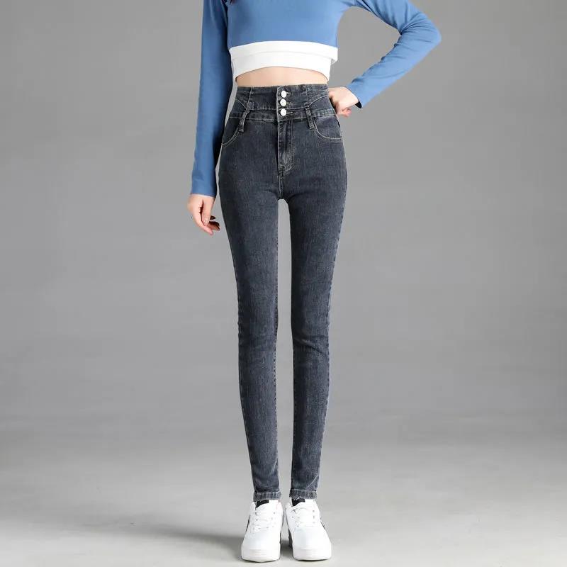 Fleece High-waist Jeans Women's Feet Winter Slim Slimming Skinny All-match Pencil Thickened Pants Warm and Windproof Single-breasted