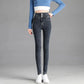 Black High-waisted Jeans Single-breasted Women's Winter Plus Velvet Thick Stretch Tight-fitting Thin Feet Pencil Long Pants
