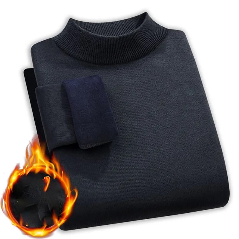 Plus Velvet Sweater Thick Half-high Collar Middle-aged Sweater Dad Wear Plus Fat To Increase Loose Top Warm Sweatshirts