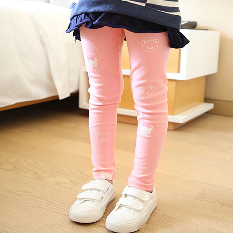 Girls Spring and Autumn Bear Print Leggings Korean Children's Pants Slim Stretch Pants Casual Pants