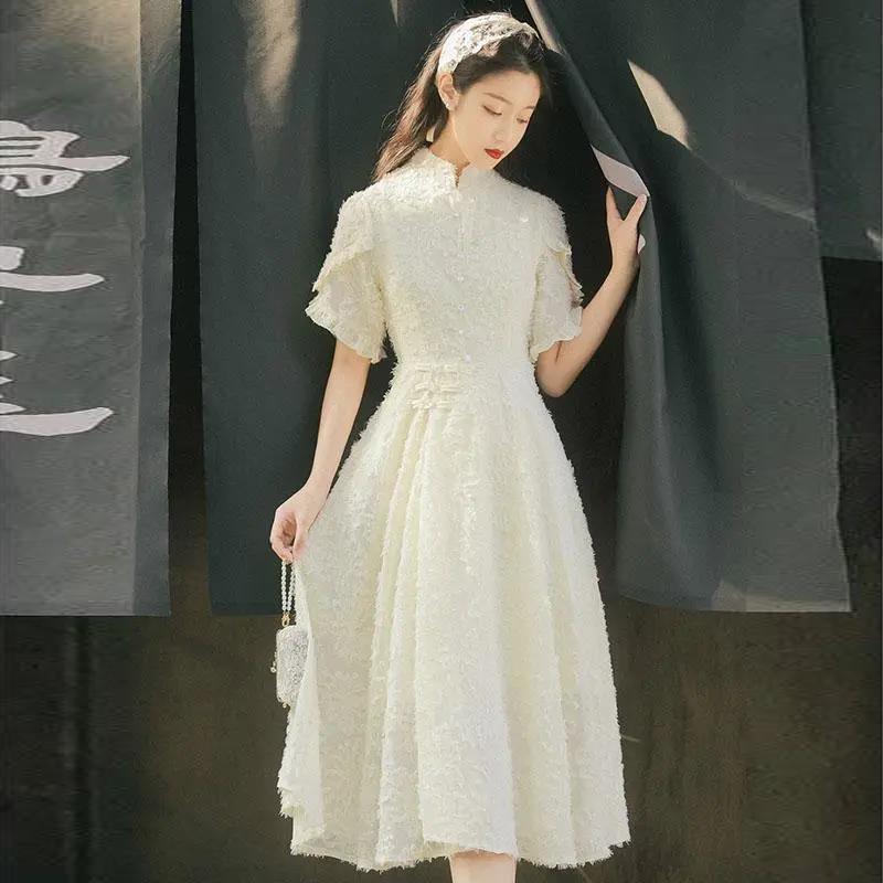 Retro Dress Spring and Summer Gentle Wind Skirt French Niche Fashion Was Thin and Covered Belly Western Style