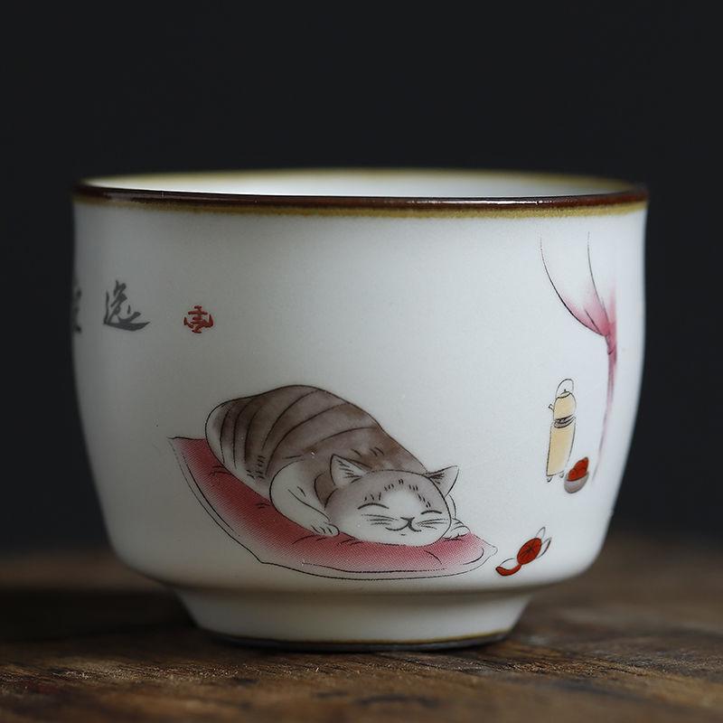 Ru Kiln Cute Cat Cup Owner Cup Single Cup Tea Cup Can Raise Kung Fu Tea Bowl Tea Set Tea Cup Size Tea Cup Home