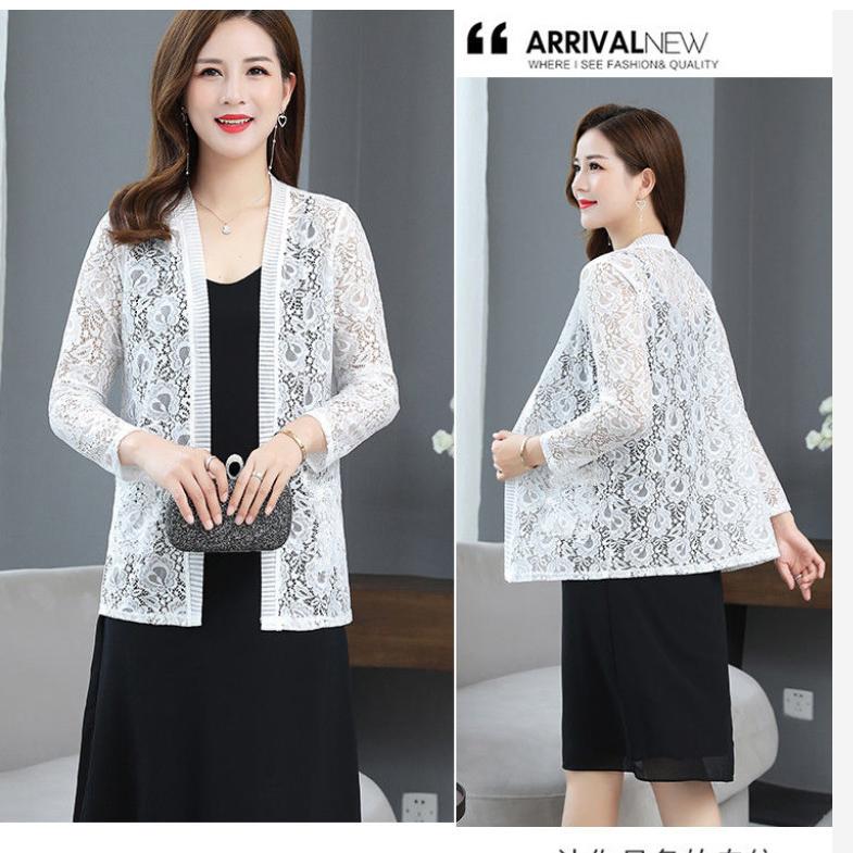 Summer Season Large Size Women's Clothing Mid-length Lace Cardigan Thin Coat Outside Long Sleeve Sun Protection Clothing