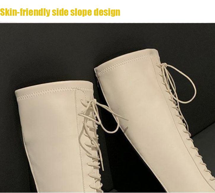 Women's Autumn Boots Lace-up High-Top Martin Women's Boots Not Over The Knee Boots Small Girls Cavalier Boots