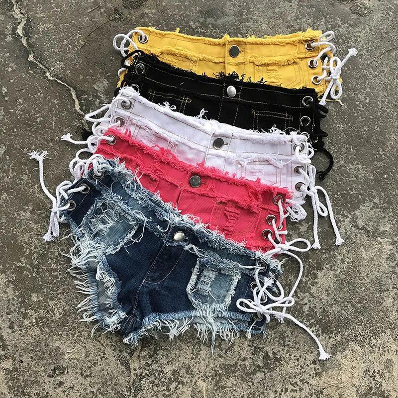 WTEMPO Sexy Strappy Summer Women's Tight Jeans Shorts Nightclub Low Waist  Beach Denim Shorts