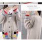 Knit Cardigan Women's Contrasting Color Jacket Loose Top V-neck Long Sleeve Warm Sweater Jacket Autumn Loose Mid-length