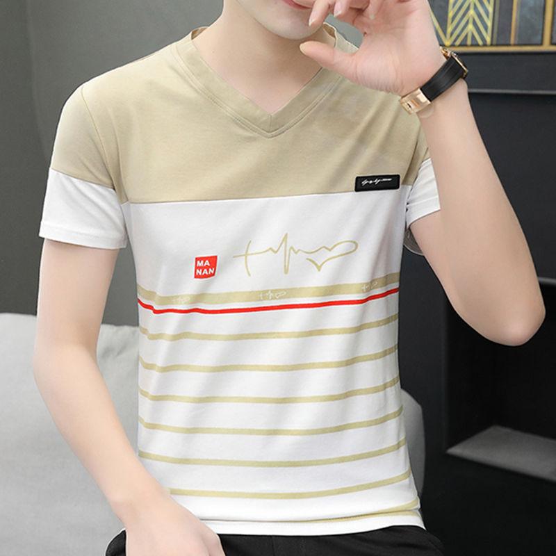Men's Summer Trend Striped V-neck Half Sleeve T-shirt