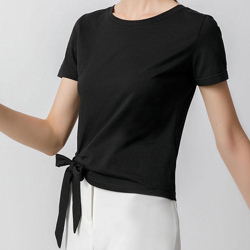 Summer Women's Fashion Irregular Bow Tops Short Sleeve Solid Color Casual Loose T-shirt