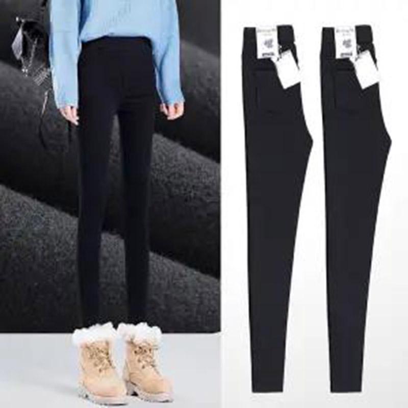 Winter Trousers Plus Velvet Leggings for Women's Outer Wear Elastic Waistline Autumn and Winter High Waist Thin Black Pants Pencil Feet Warm Pants
