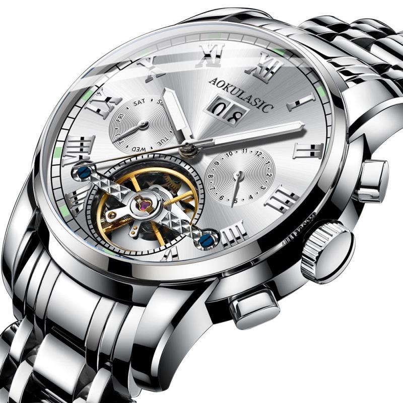 Men's Luxury Skeleton Watch Sport Hand-winding Mechanical Stainless Steel Wrist Watch Retro