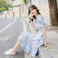 French Sweet Mid-length Dress Ruffled Gentle Cake Skirt Chiffon Mid-length Sweet Dress A-line Dress with Waist and Thin