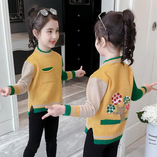 Autumn and Winter Little Girl Knitted Cardigan Long-sleeved Hooded Children's Sweater Loose Fashion Jacket